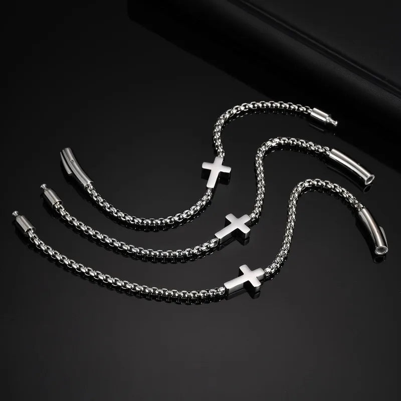 Pulsera de cadena de perlas con cruz de acero inoxidable