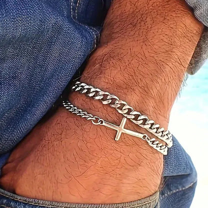 Pulsera con cruz de acero de titanio