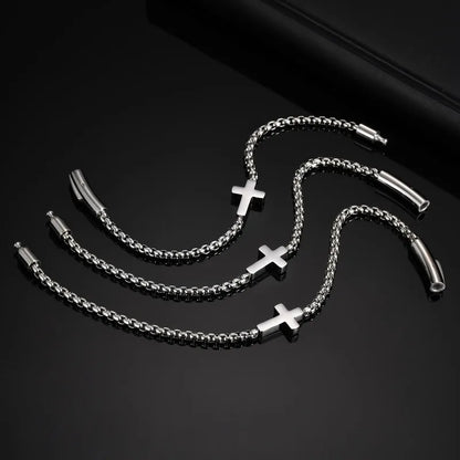 Pulsera de cadena de perlas con cruz de acero inoxidable