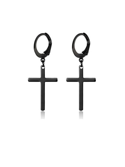 Pendientes de aro minimalista con cruz lisa de titanio