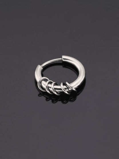 Pendiente único minimalista redondo de acero y titanio