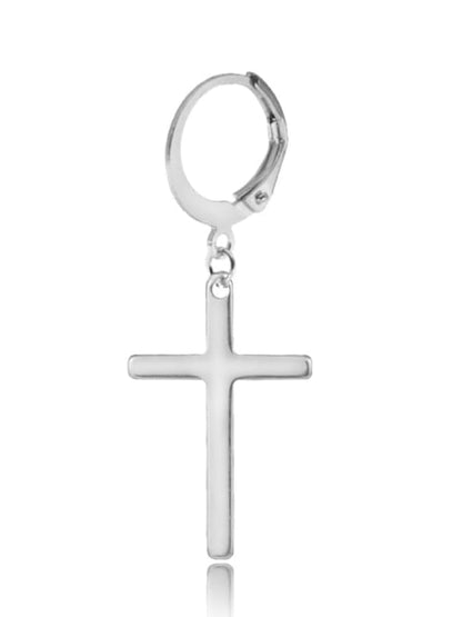 Pendientes de aro minimalista con cruz lisa de titanio