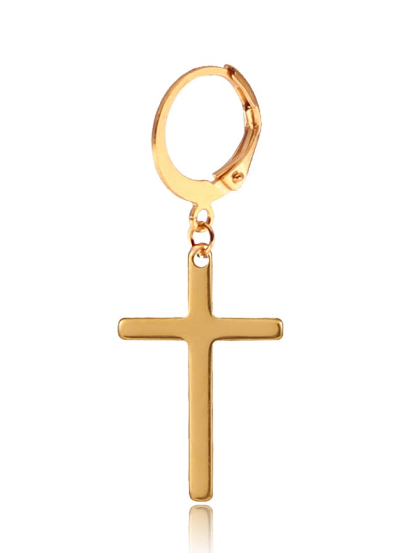 Pendientes de aro minimalista con cruz lisa de titanio